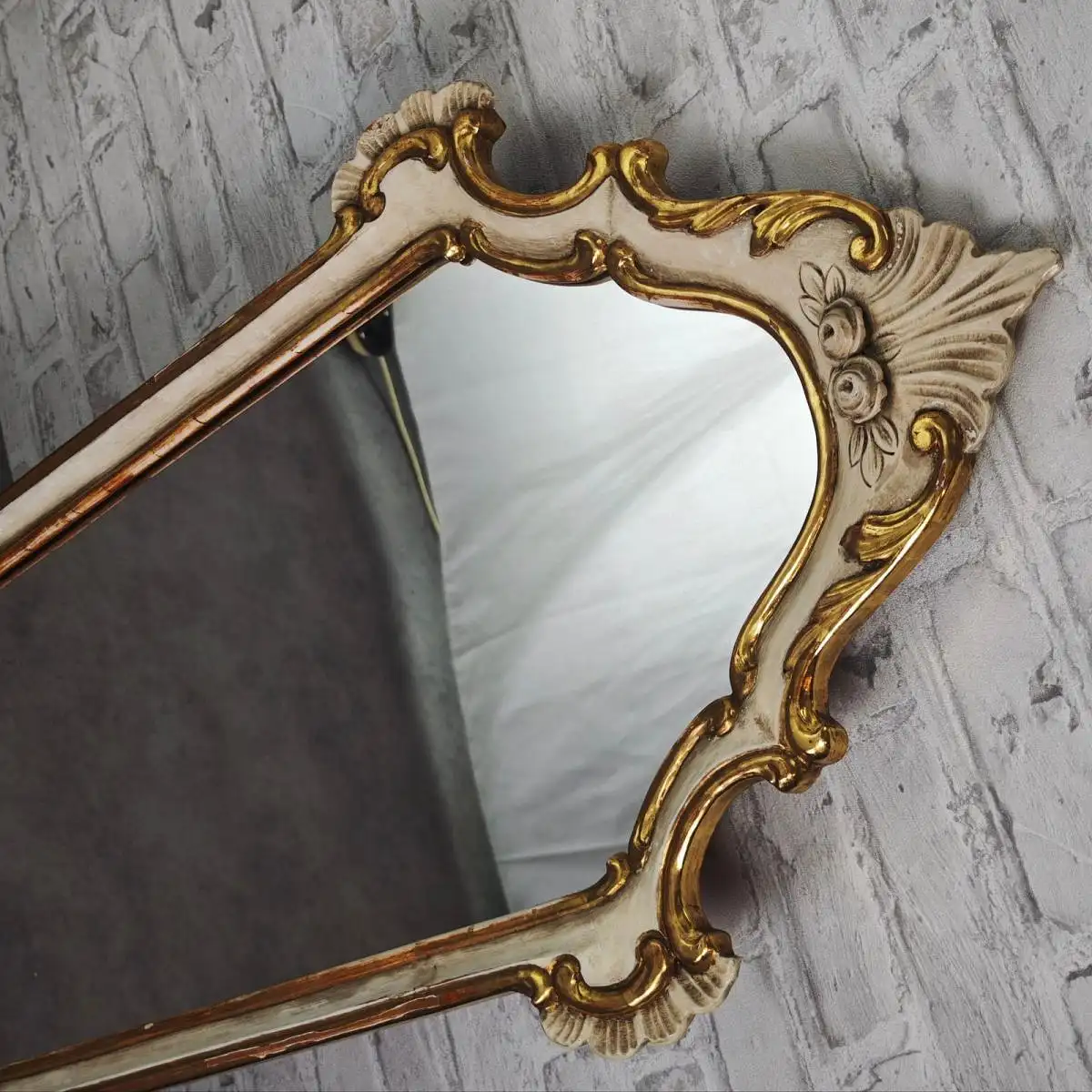 Spiegel Barock Wandspiegel weiß gold geschnitzt Rosen 89x47 cm Shabby Chic Rokok 4
