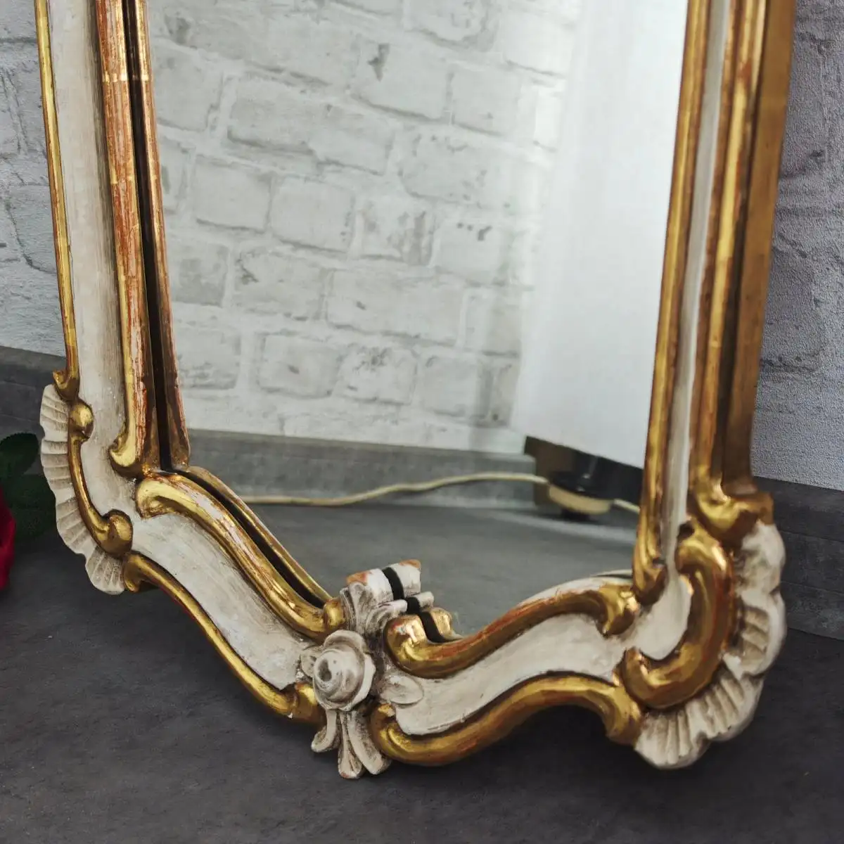 Spiegel Barock Wandspiegel weiß gold geschnitzt Rosen 89x47 cm Shabby Chic Rokok 6