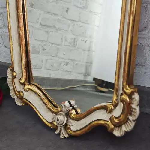 Spiegel Barock Wandspiegel weiß gold geschnitzt Rosen 89x47 cm Shabby Chic Rokok