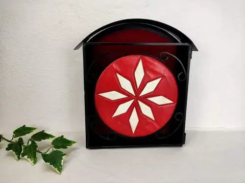 Schlüsselkasten midcentury Eisen Leder Kreuz Stern rot schwarz Malteserkreuz Sch