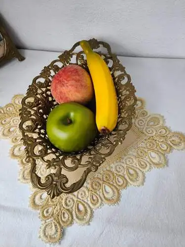 Obstkorb Metall vintage Hollywood Regency Obstschale Korb Schale Messing Barock 