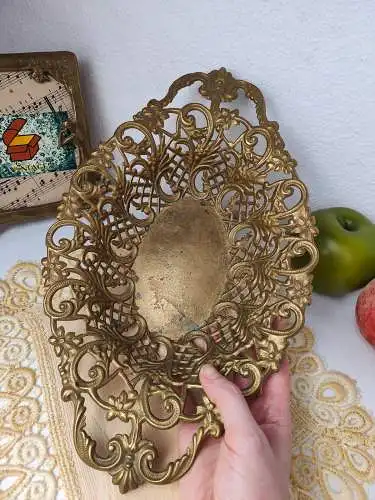 Obstkorb Metall vintage Hollywood Regency Obstschale Korb Schale Messing Barock 