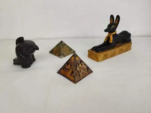 4x Figuren Ägypten altägyptisches Deko Set Regenwaldjaspis Rhyolith Pyramide