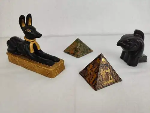 4x Figuren Ägypten altägyptisches Deko Set Regenwaldjaspis Rhyolith Pyramide