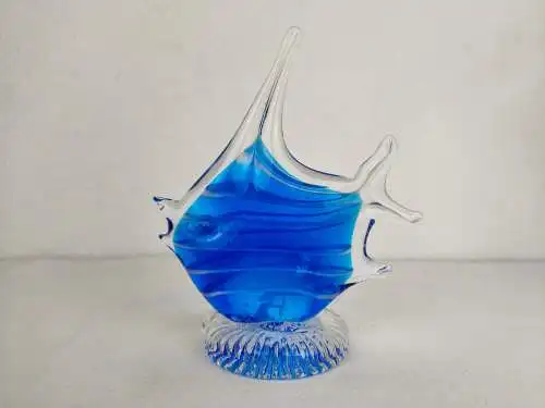 Glasfigur Fisch blau Handarbeit Paperweight Deko vintage Skulptur Geschenk Kunst