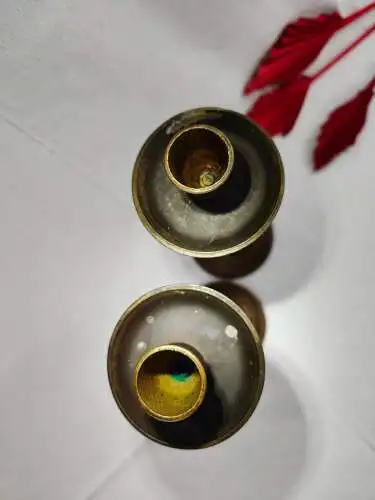 2x Kerzenständer Kugel Messing Bronze Metall Altar Schrein Paar Set Kerzenhalter