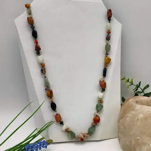 Halskette Edelsteine Halbedelsteine Schmuck Kette Trommelsteine Heilsteine Magie