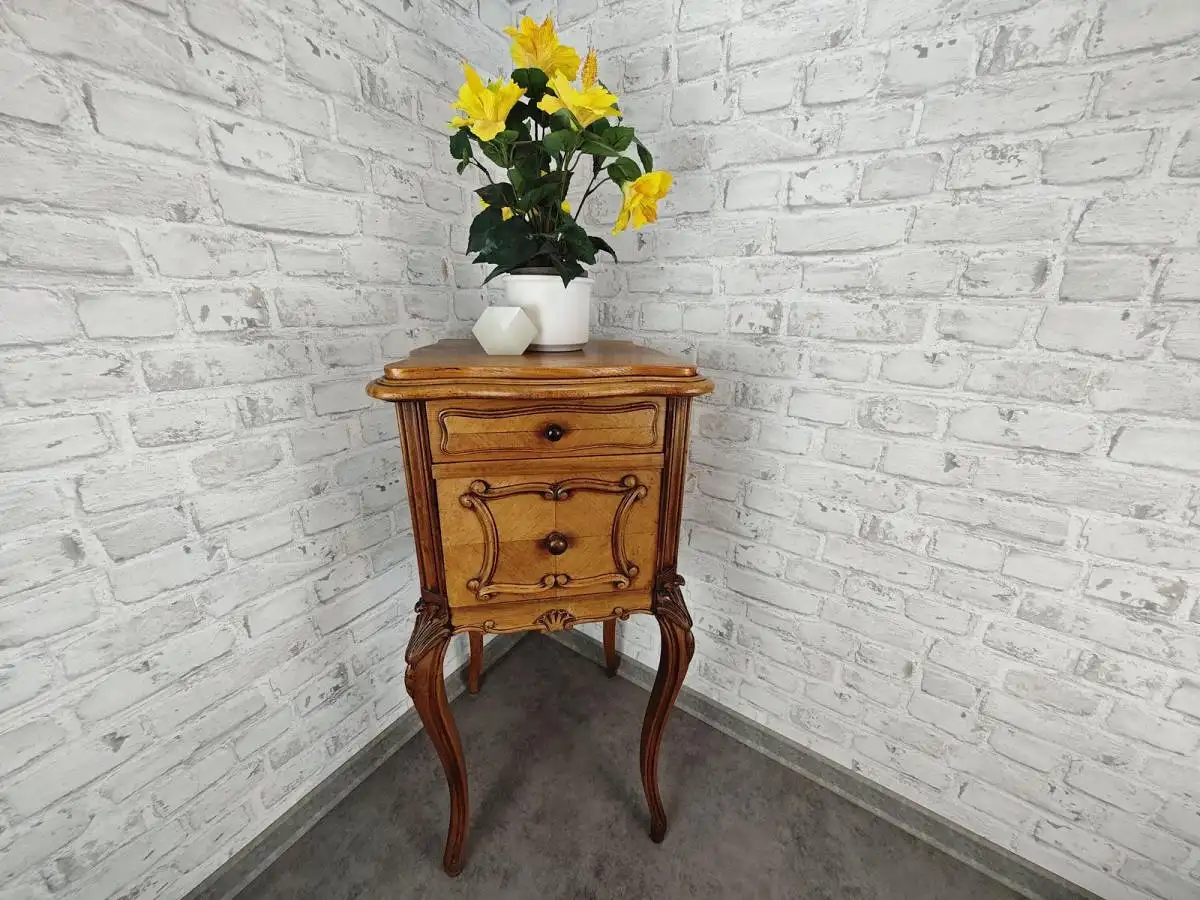 Nachttisch Nachtschränkchen antik Louis XV Stil Beistelltisch barock Holz Marmor 0