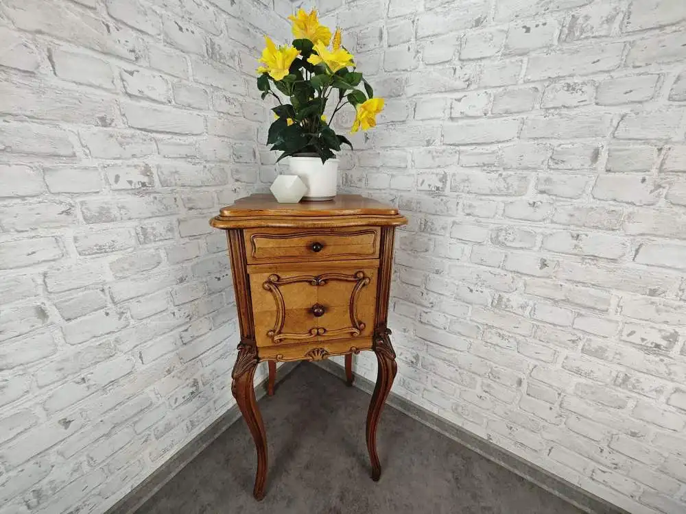 Nachttisch Nachtschränkchen antik Louis XV Stil Beistelltisch barock Holz Marmor 0