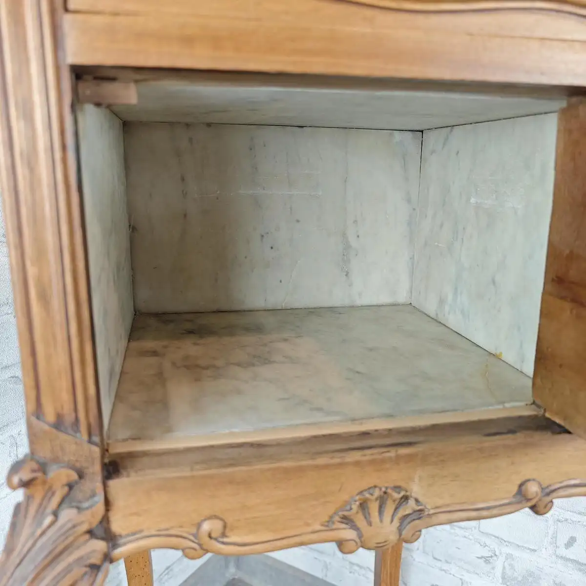 Nachttisch Nachtschränkchen antik Louis XV Stil Beistelltisch barock Holz Marmor 3