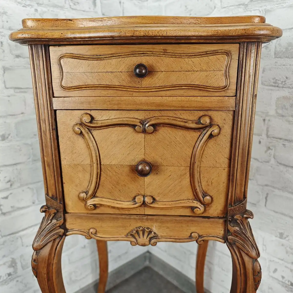 Nachttisch Nachtschränkchen antik Louis XV Stil Beistelltisch barock Holz Marmor 4