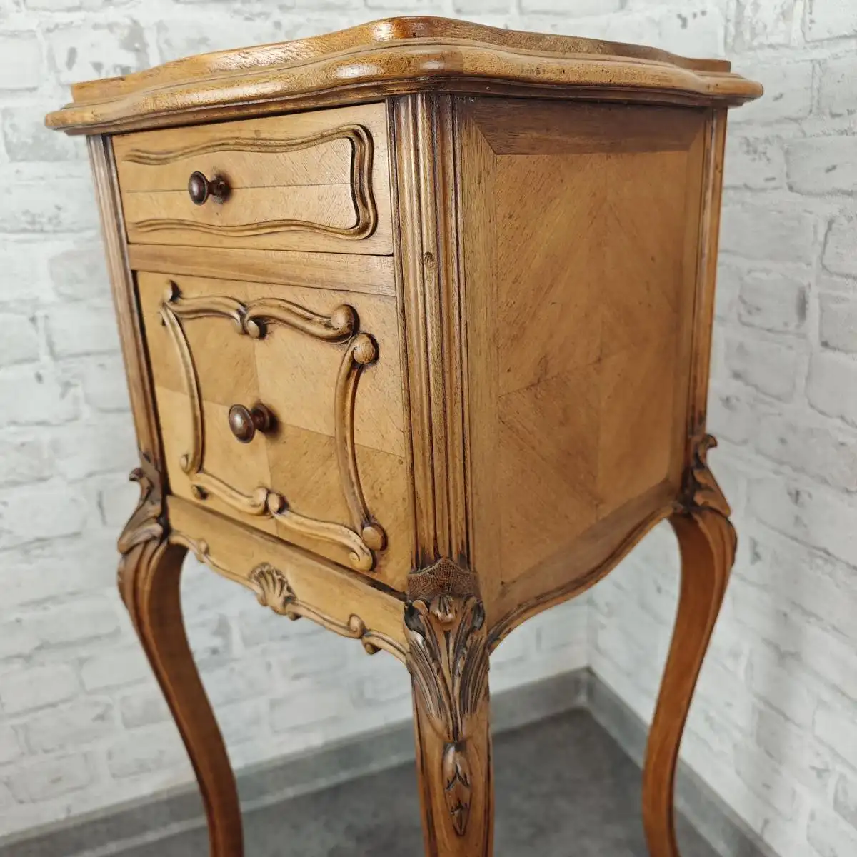 Nachttisch Nachtschränkchen antik Louis XV Stil Beistelltisch barock Holz Marmor 5