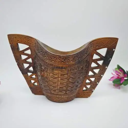 Jugoslawische Hochzeitstasse Holz handgeschnitzt Kelch Balkan Volkskunst vintage