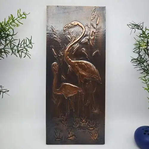 Wandbild Kupfer Flamingos Relief Bild Vintage 50er 60er Jahre Retro Mid Century
