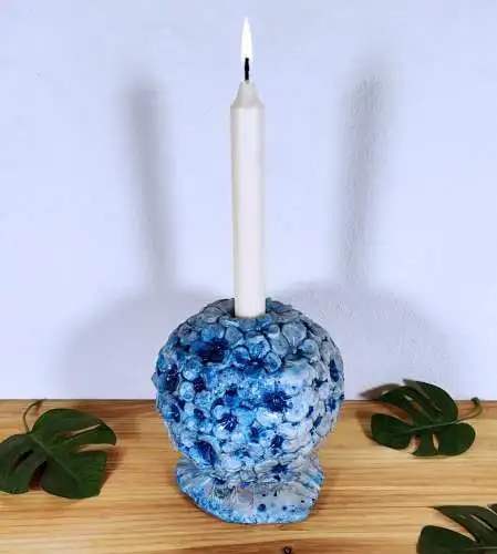 Hortensie Kerzenhalter Kerzenleuchter blau Kugel Keramik Hygge Blumenkugel boho