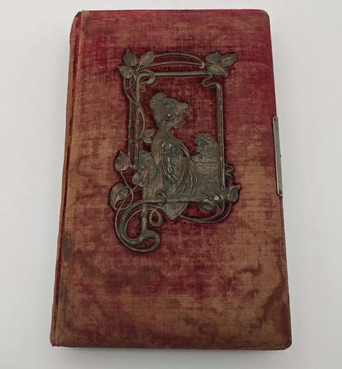 Kabinett-Fotoalbum Jugendstil Applikation Samt rot Foto 1900 Soldaten Kaiserzeit 0