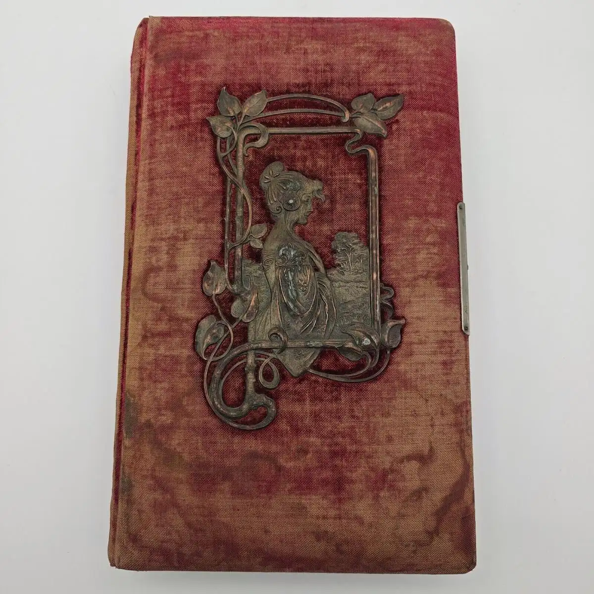 Kabinett-Fotoalbum Jugendstil Applikation Samt rot Foto 1900 Soldaten Kaiserzeit 2