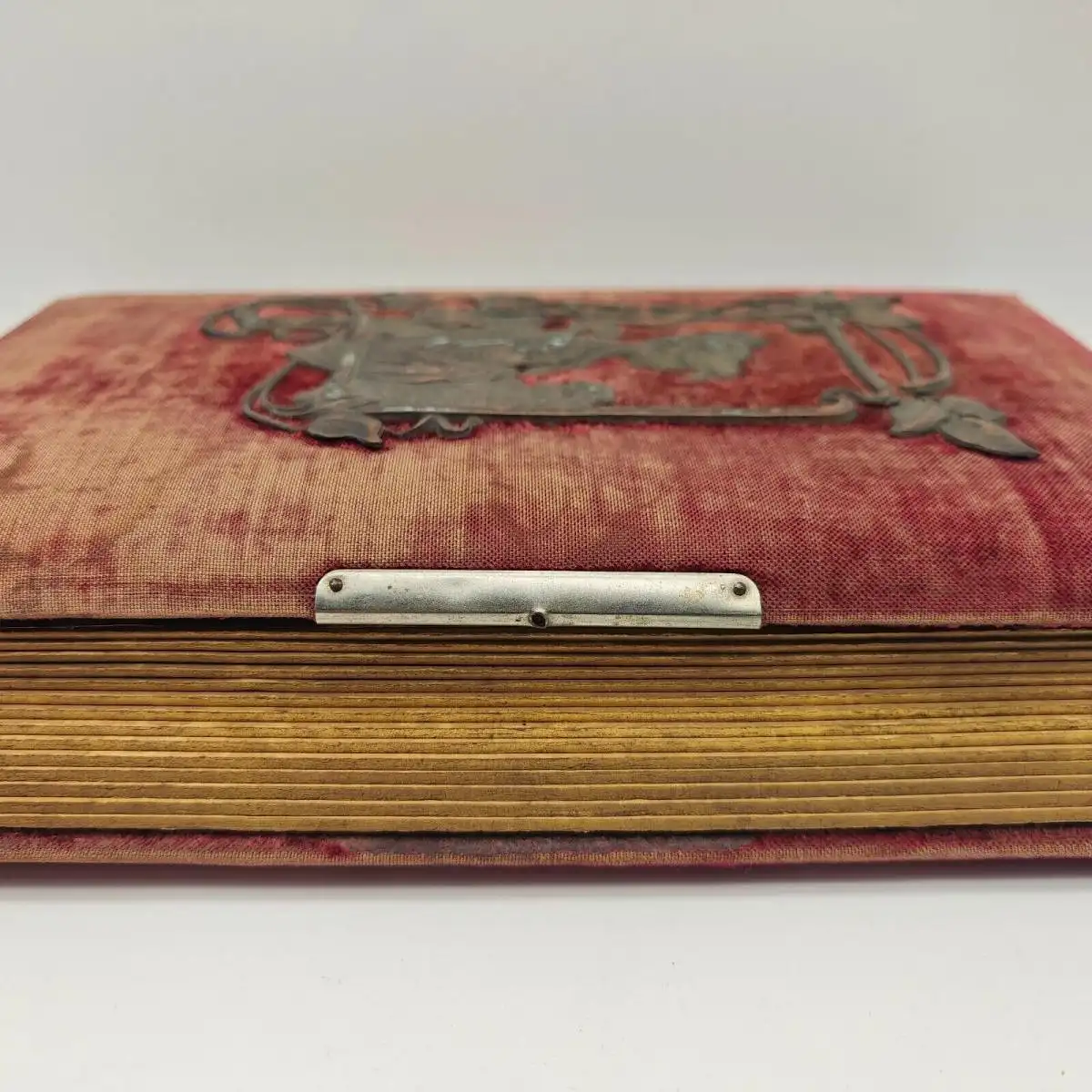 Kabinett-Fotoalbum Jugendstil Applikation Samt rot Foto 1900 Soldaten Kaiserzeit 6