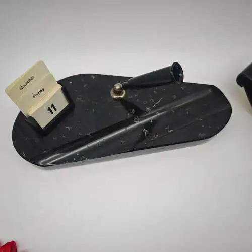 Schreibtischgarnitur ewiger Kalender Stifthalter Briefständer Marmor schwarz