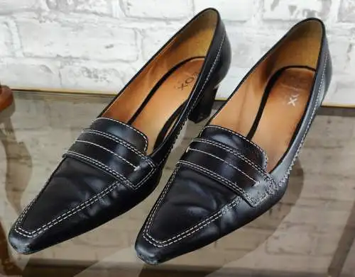 Geox Respira Pumps Gr. 40 Loafer Slipper schwarz Leder Blockabsatz Kitten Heels