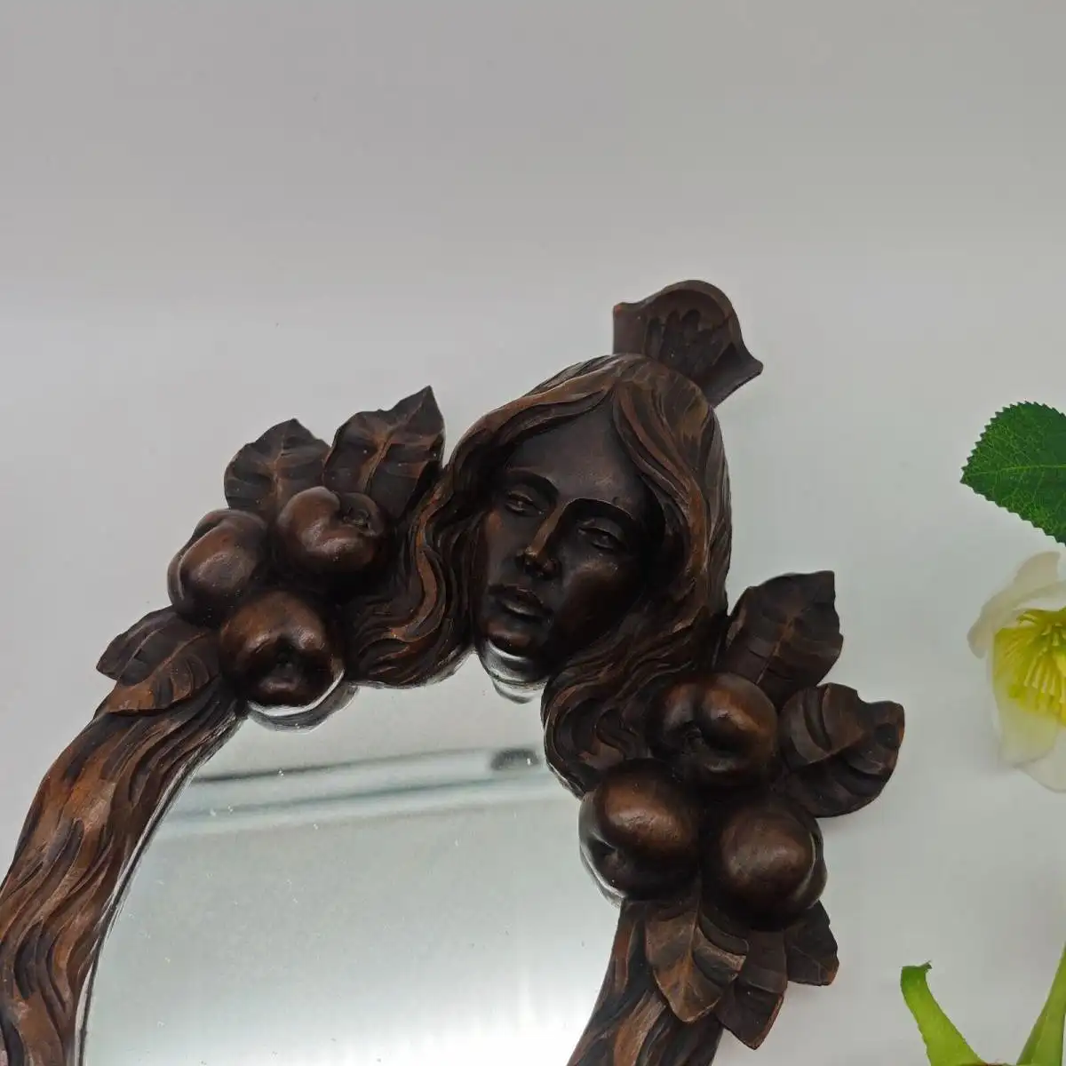 Handspiegel Schminkspiegel Spiegel Holz Jugendstil Schnitzerei Vanity Braut 1