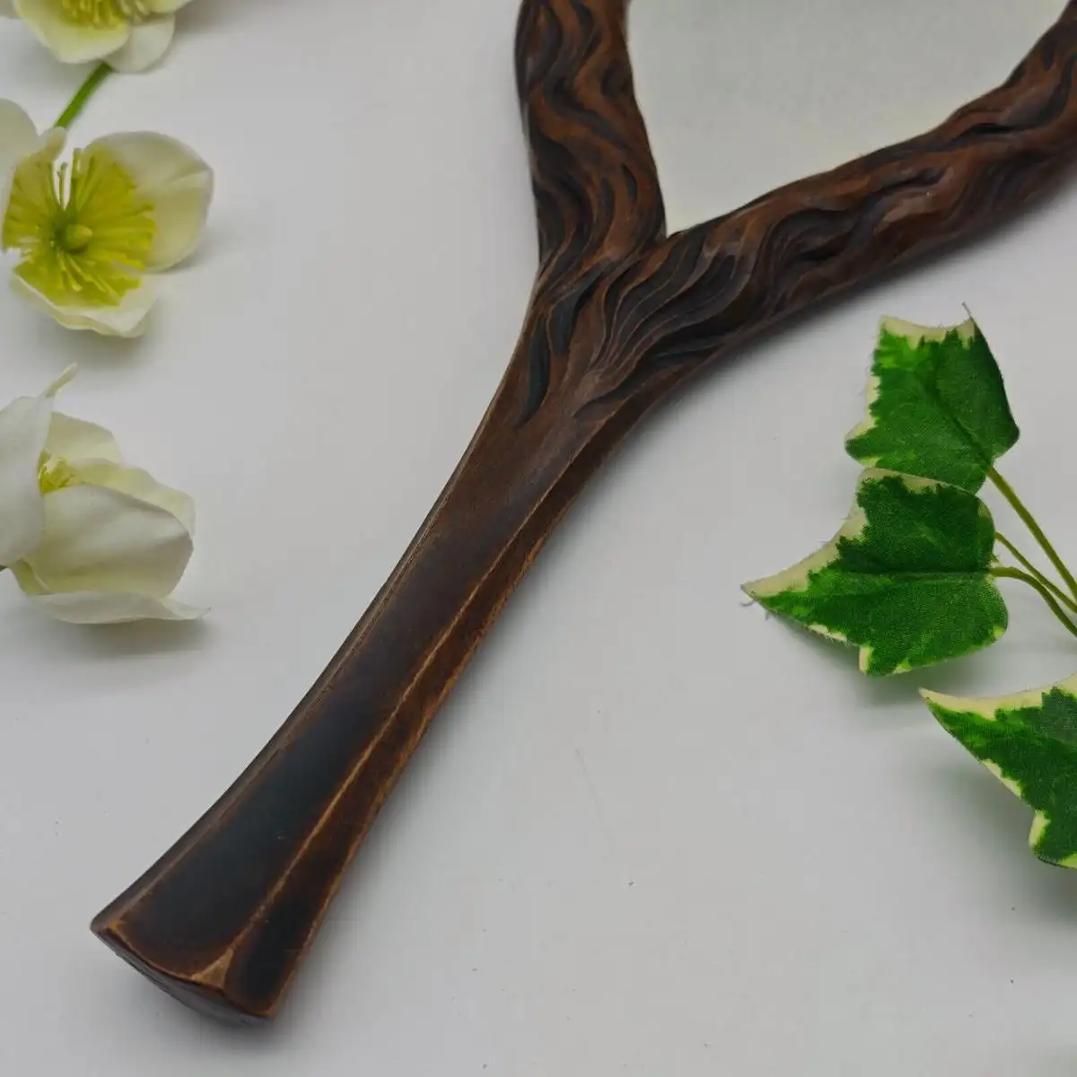 Handspiegel Schminkspiegel Spiegel Holz Jugendstil Schnitzerei Vanity Braut 4