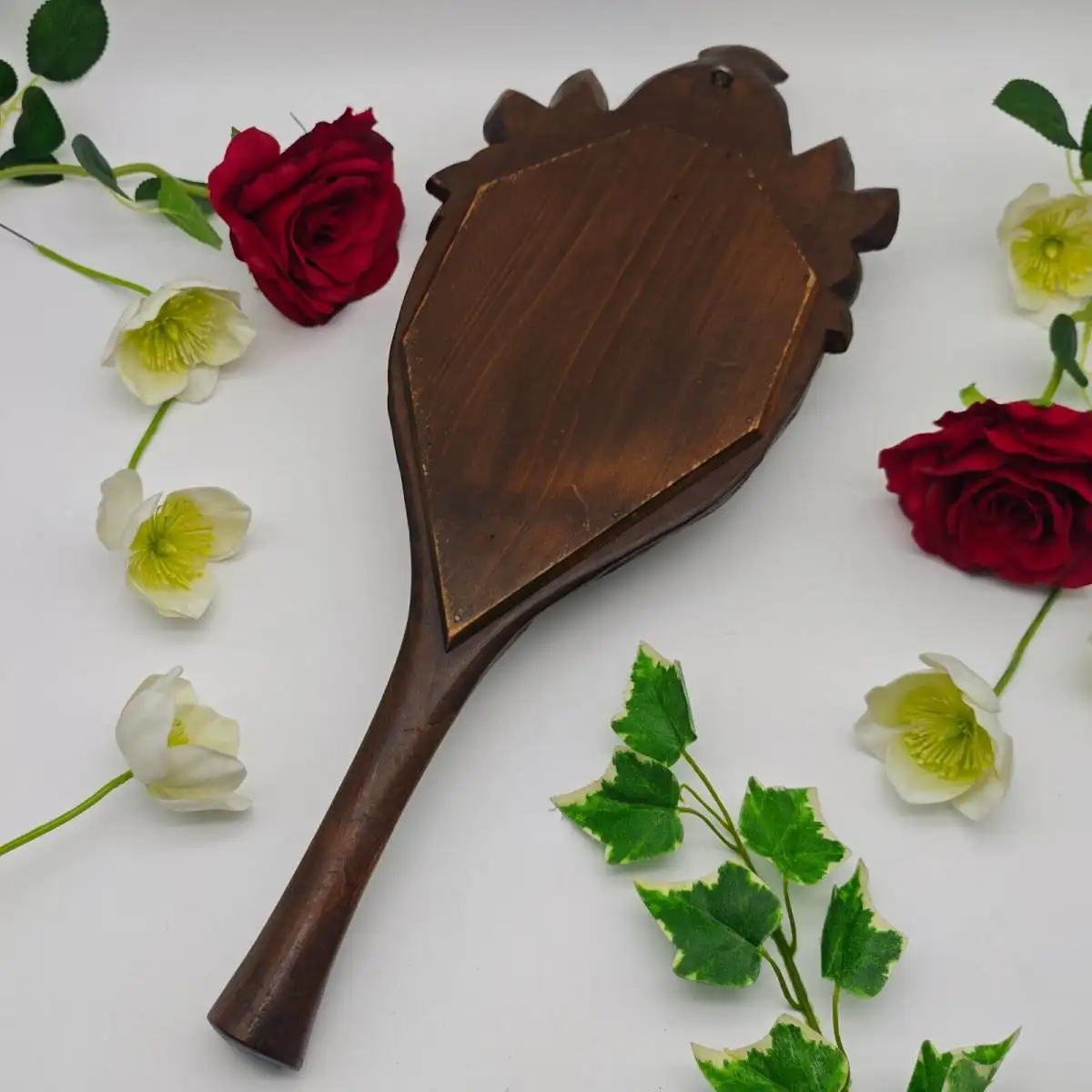 Handspiegel Schminkspiegel Spiegel Holz Jugendstil Schnitzerei Vanity Braut 7