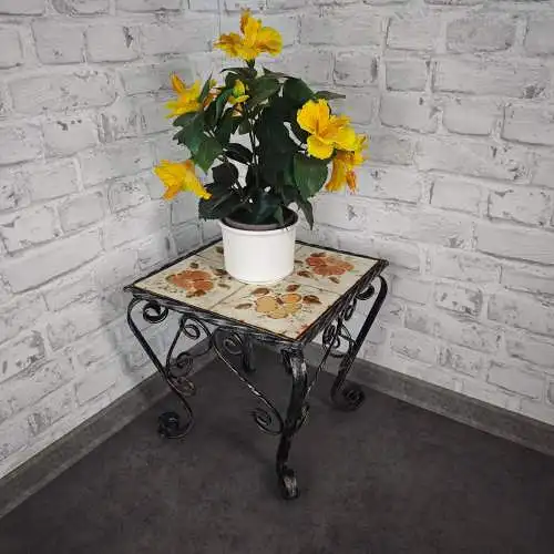 Blumenhocker 70er Vintage Fliesen Pflanzenständer Schmiedeeisen Blumentisch Mid 