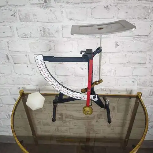 XXL Briefwaage antik Eisenguss Emaille Anzeige Feinwaage bis 2 kg mechanisch vin