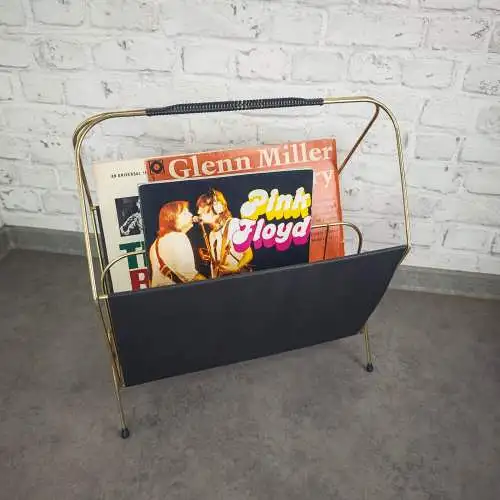 Zeitschriftenhalter Metall schwarz gold Midcentury LP Ständer vintage string Ära