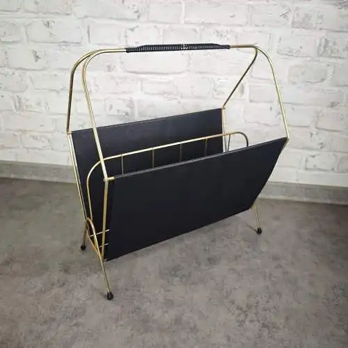 Zeitschriftenhalter Metall schwarz gold Midcentury LP Ständer vintage string Ära