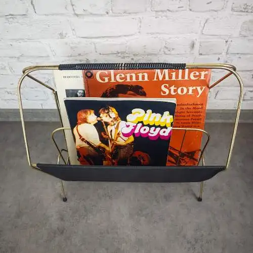 Zeitschriftenhalter Metall schwarz gold Midcentury LP Ständer vintage string Ära