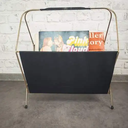Zeitschriftenhalter Metall schwarz gold Midcentury LP Ständer vintage string Ära