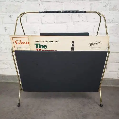 Zeitschriftenhalter Metall schwarz gold Midcentury LP Ständer vintage string Ära