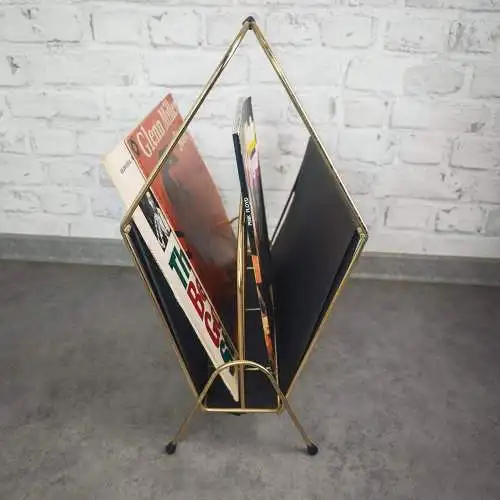 Zeitschriftenhalter Metall schwarz gold Midcentury LP Ständer vintage string Ära