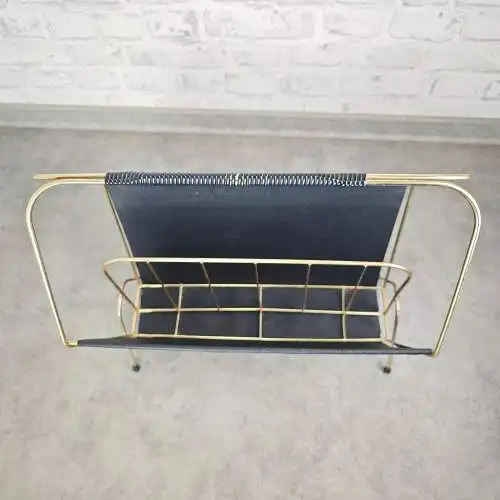 Zeitschriftenhalter Metall schwarz gold Midcentury LP Ständer vintage string Ära