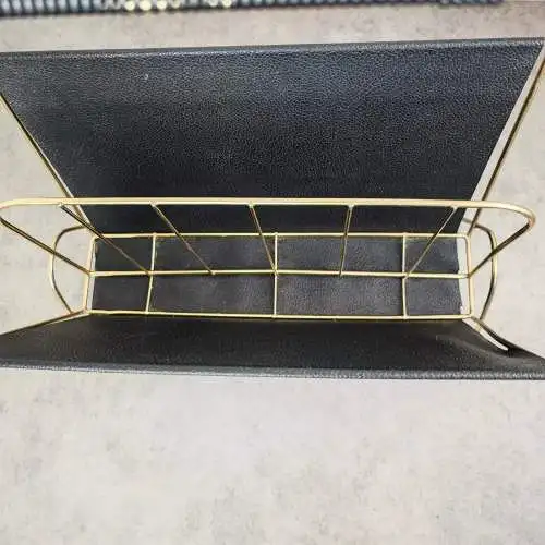 Zeitschriftenhalter Metall schwarz gold Midcentury LP Ständer vintage string Ära