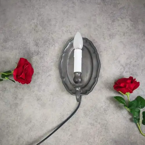 Wandlampe Zinn Wandblaker elektrisch Vintage 70er Barockstil Kerzenform
