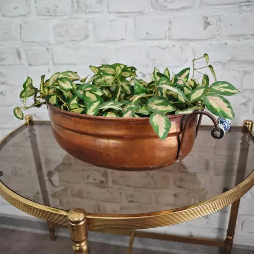 Antike Kupfer Jardiniere oval Keramikgriffe 40 cm Pflanzgefäß Landhaus WeeNTAGE