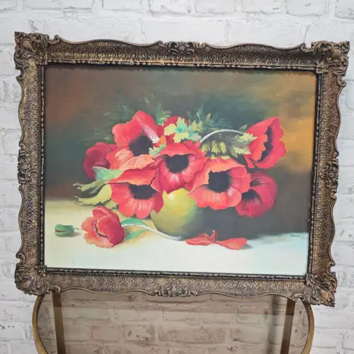Ölgemälde Mohnblumen Stillleben Tabor 70x56 cm Prunkrahmen WeeNTAGE
