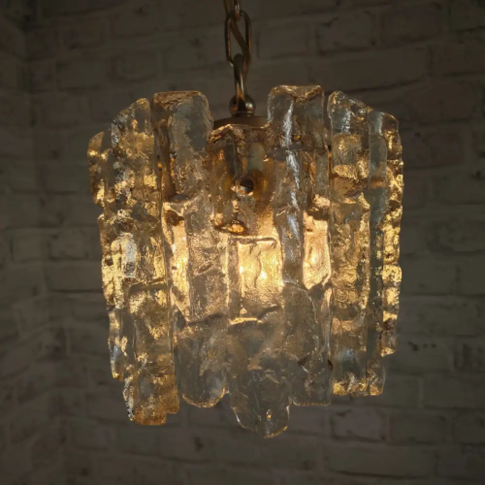 Kalmar Eisglas Hängeleuchte 22 cm Vintage Lampe 60er Jahre Design WeeNTAGE 1