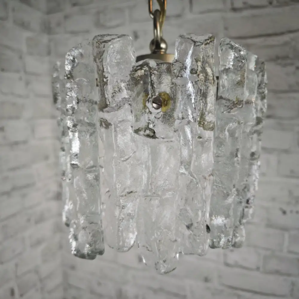Kalmar Eisglas Hängeleuchte 22 cm Vintage Lampe 60er Jahre Design WeeNTAGE 2