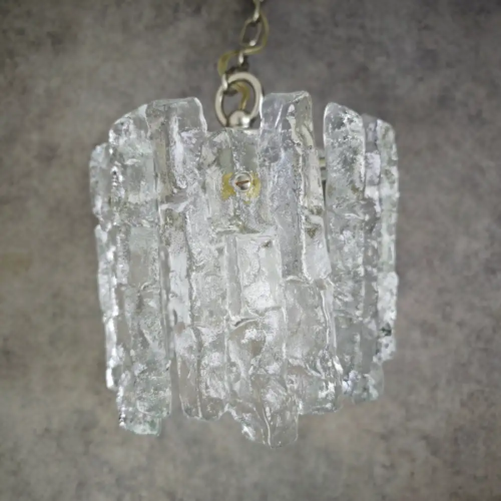 Kalmar Eisglas Hängeleuchte 22 cm Vintage Lampe 60er Jahre Design WeeNTAGE 3
