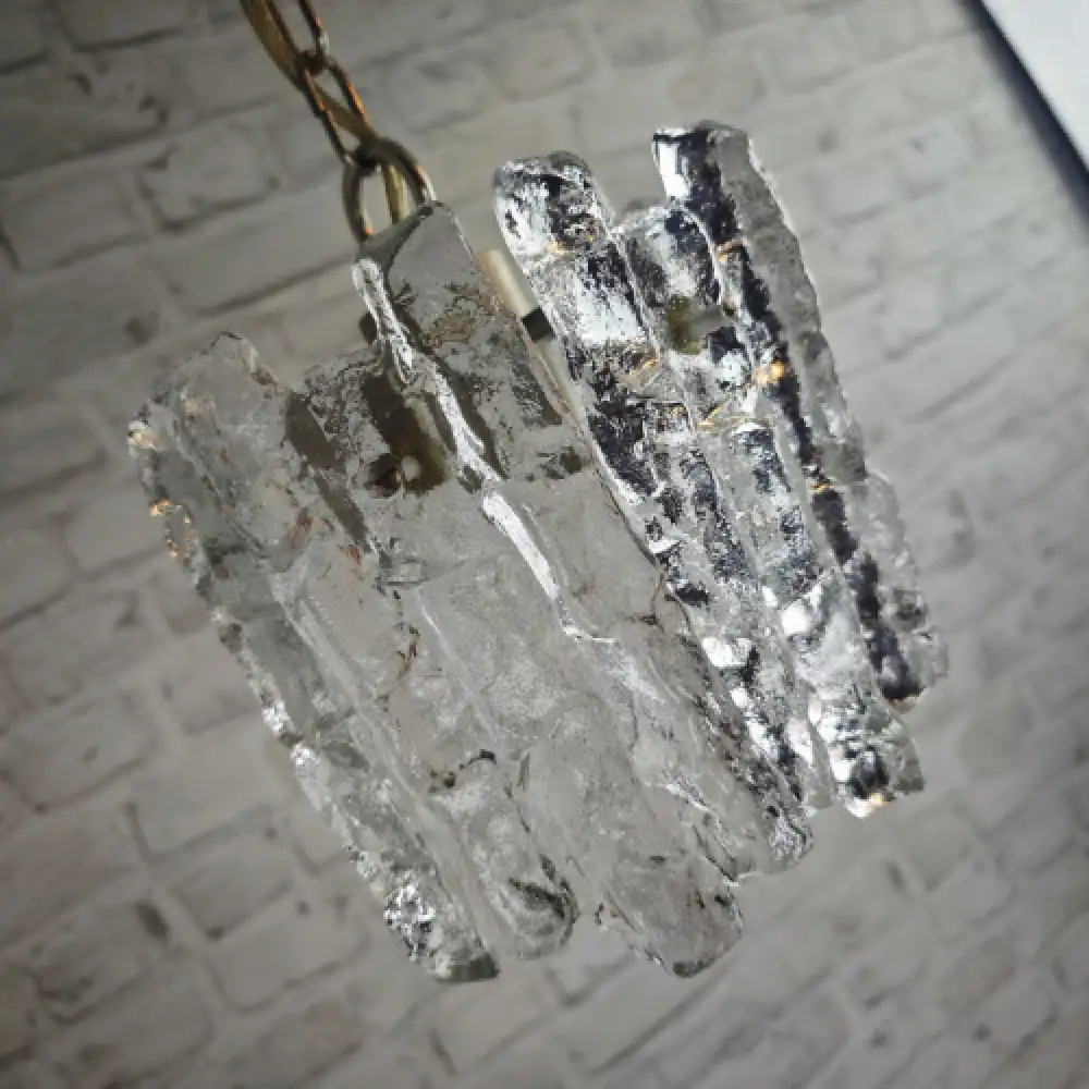 Kalmar Eisglas Hängeleuchte 22 cm Vintage Lampe 60er Jahre Design WeeNTAGE 5