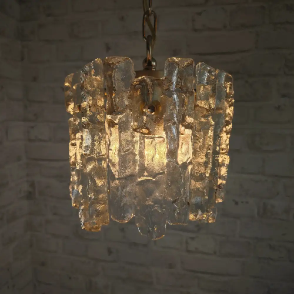 Kalmar Eisglas Hängeleuchte 22 cm Vintage Lampe 60er Jahre Design WeeNTAGE 7