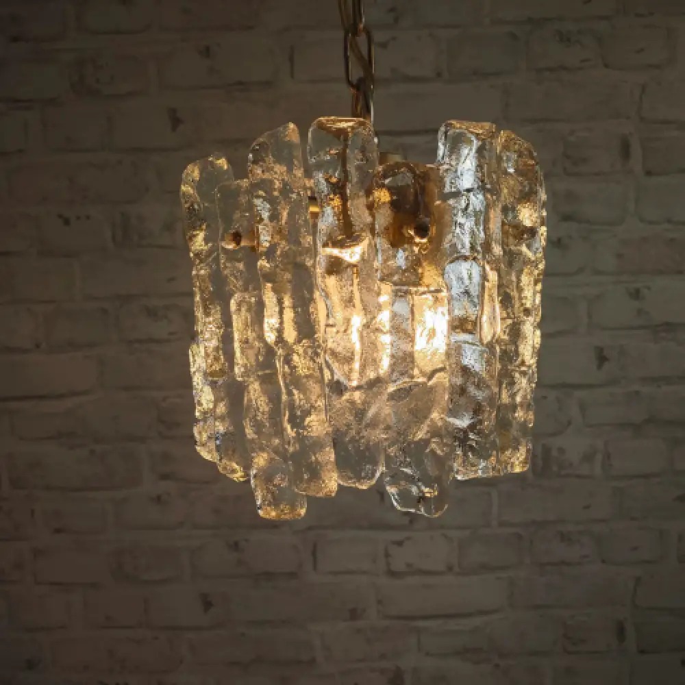 Kalmar Eisglas Hängeleuchte 22 cm Vintage Lampe 60er Jahre Design WeeNTAGE 8