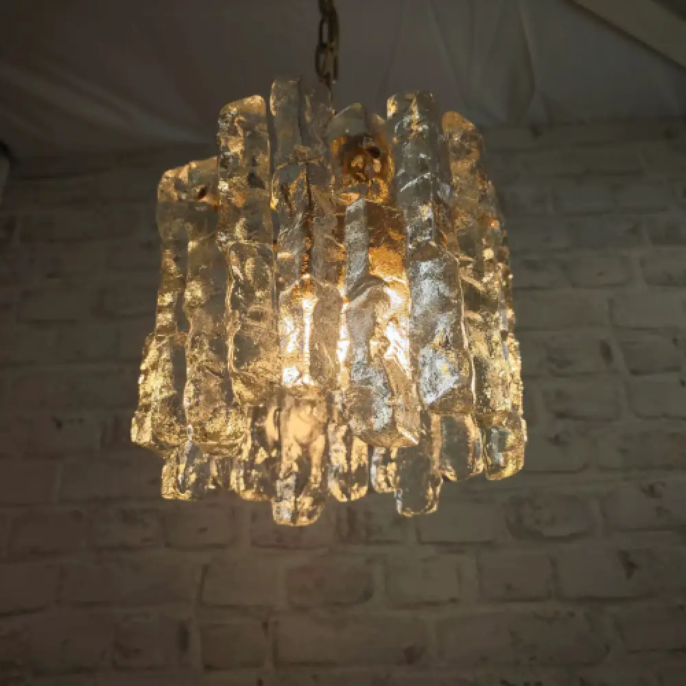 Kalmar Eisglas Hängeleuchte 22 cm Vintage Lampe 60er Jahre Design WeeNTAGE 9