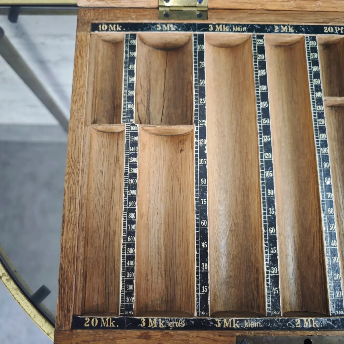 Stiebel Geld Zähl Cassette 11 antik Kasse Münz-Zählbrett Geldkassette WeeNTAGE 2