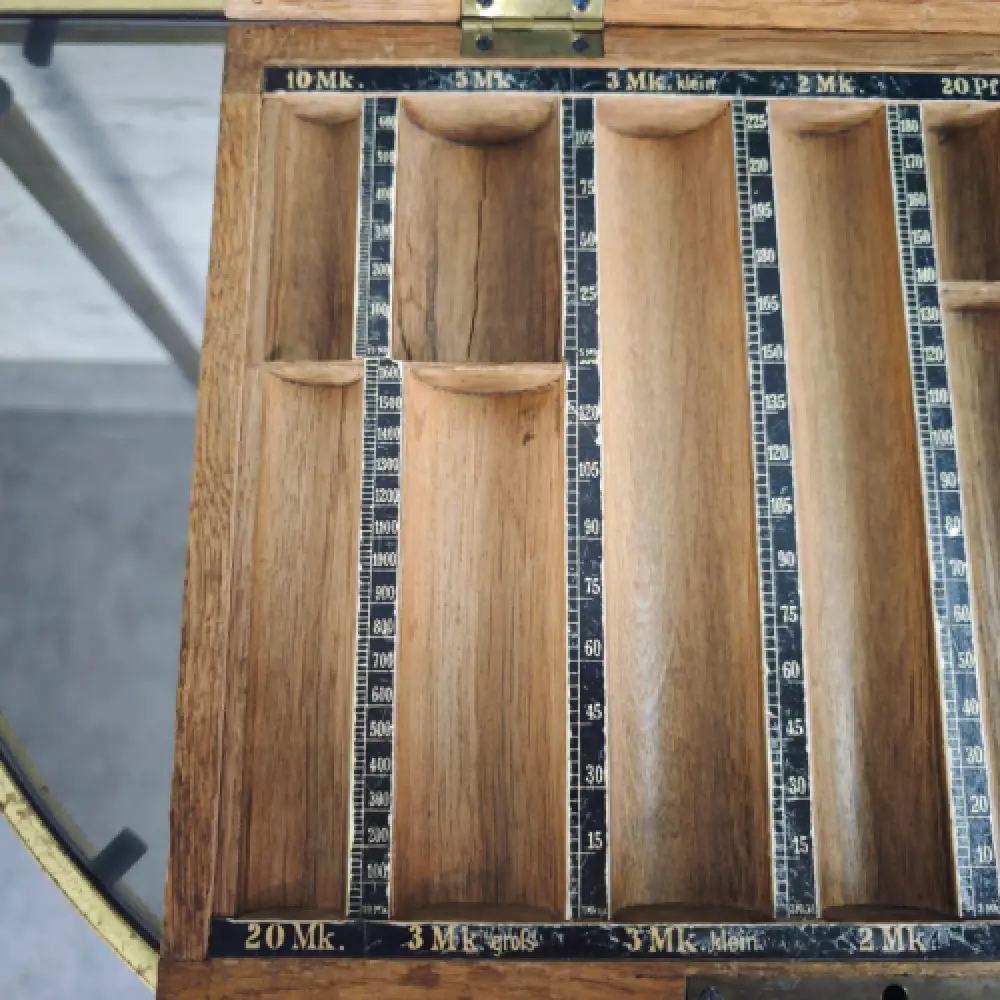 Stiebel Geld Zähl Cassette 11 antik Kasse Münz-Zählbrett Geldkassette WeeNTAGE 2