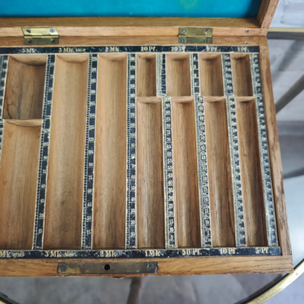 Stiebel Geld Zähl Cassette 11 antik Kasse Münz-Zählbrett Geldkassette WeeNTAGE 3